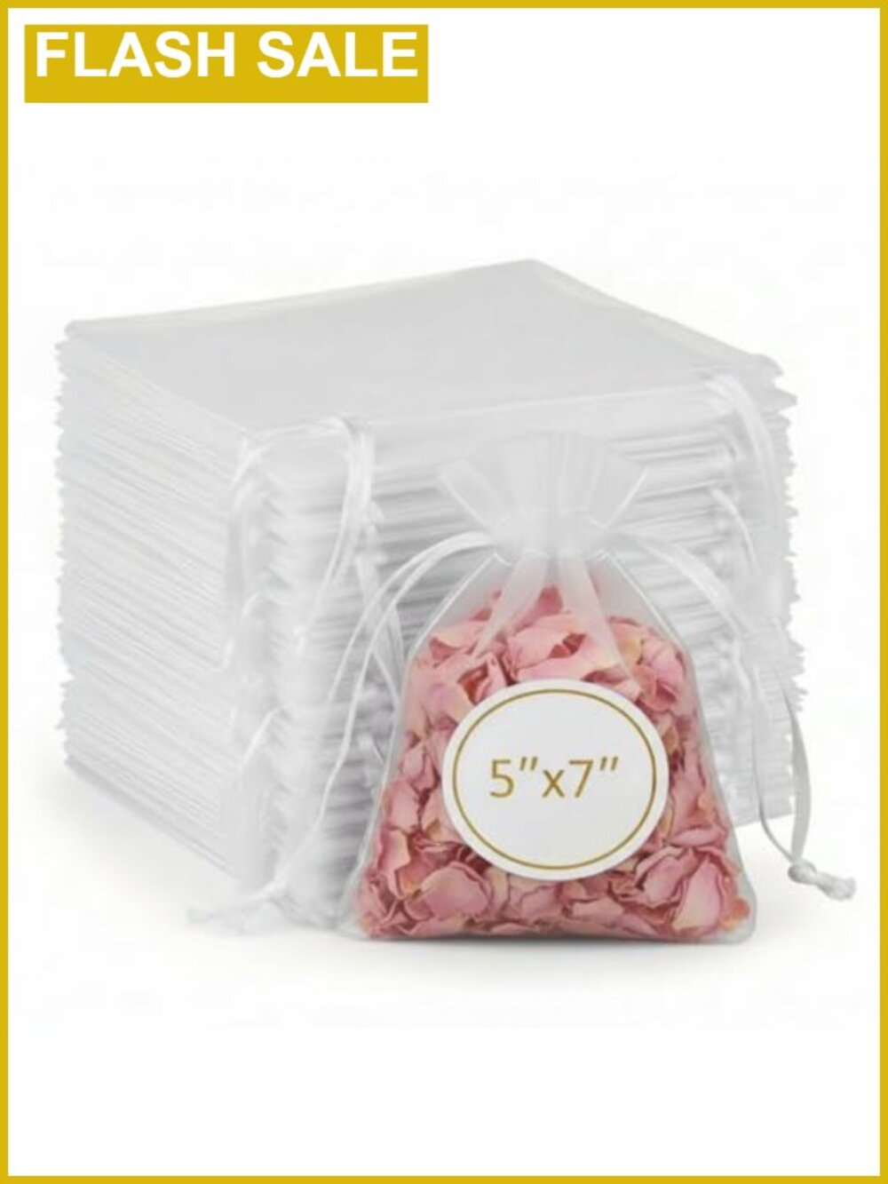 100pcs White Organza Drawstring Gift Bags 5x7 Mesh Party Favor Bags
